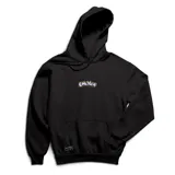 Canguro negro con capucha y bolsillo delantero. Estampado frontal con el logo de la marca en letras coloridas y diseño de calavera catrina en la espalda.