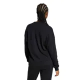 Buzo de cuello redondo, color negro, con el logo de Adidas en blanco estampado en el pecho. Presenta puños y cintura acanalados.