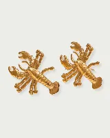 Par de aros con forma de langosta, de acero quirúrgico hipoalergénico con baño de oro de 18K.