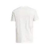 Remera blanca de algodón con cuello redondo y mangas cortas. Diseño clásico con tres franjas grises en los hombros y logo de Adidas bordado en el pecho.