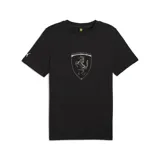Remera negra de algodón con logo de Puma bordado en la manga izquierda y escudo de Ferrari estampado en el pecho.