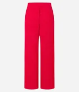Pantalón wide leg rojo con textura jacquard geométrica, tiro alto y cierre tradicional.