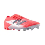 Championes de fútbol New Balance Furon Elite V8, color coral con detalles plateados y logo azul marino.