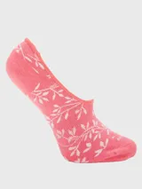 Calcetines invisibles color rosa con estampado de hojas blancas. Ideales para usar con zapatos bajos.