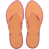 Ojotas Havaianas Slim Point color naranja con borde y logo en color fucsia.