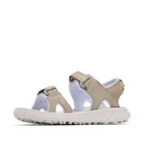 Sandalias Columbia para mujer, color beige con detalles en amarillo y blanco. Cuentan con dos correas ajustables con velcro y plantilla antimicrobiana. Su suela está diseñada para brindar soporte y estabilidad.