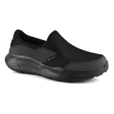 Championes Skechers Relaxed Fit Equalizer 5.0, color negro, sin cordones, con capellada de malla y material sintético, plantilla Skechers Air-Cooled Memory Foam y suela de doble densidad.