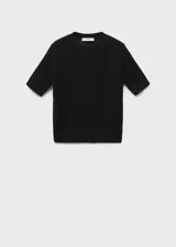 Jersey negro de punto calado con cuello redondo y mangas cortas.