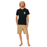Remera negra de manga corta con cuello redondo y logo Rip Curl Search Icon estampado en el pecho.