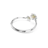 Brazalete rígido abierto bañado en rodio con dos flores de Swarovski Zirconia amarillas y transparentes.