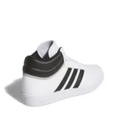 Championes Adidas Hoops 4.0 Mid de caña media, color blanco con detalles en negro en las tres tiras laterales y en el cuello.