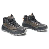 Bota de media caña Skechers Relaxed Fit: Brockmont - Gerard, color marrón y gris con detalles en naranja. Capellada de malla, material sintético y gamuza. Cuenta con plantilla Air-Cooled Memory Foam y amortiguación Skechers Goga Mat Arch.