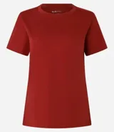 Blusa básica de algodón color tostado, de manga corta con dobladillo y nudo frontal.