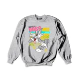 Buzo de algodón gris con estampado colorido de Bugs Bunny y texto divertido, ideal para un look casual.