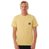 Remera amarilla de manga corta con bolsillo en el pecho izquierdo y logo de Rip Curl estampado.