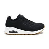 Championes Skechers Street Uno Stand on Air, color negro con detalles blancos y suela marrón. Capellada sintética con perforaciones, cordones y plantilla Air Cooled Memory Foam.