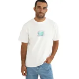 Remera blanca de algodón con estampado vintage en el pecho.