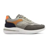 Championes deportivos American Sport modelo Hamlet, con capellada gris de malla y superposiciones de cuero sintético en gris oscuro, marrón y naranja. Suela blanca con diseño texturizado.