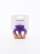 Pinza para el pelo de plástico con forma de garra, color lila con degradado a beige.