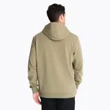 Buzo con capucha color verde militar, marca Merrell, con logo estampado en el pecho y bolsillo tipo canguro.