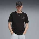 Remera negra de algodón con cuello redondo y logo Puma Athletics estampado en el pecho.
