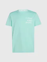 Remera verde agua de Calvin Klein Jeans, de corte regular, cuello redondo y manga corta. Estampado frontal con el logo de la marca en color blanco.