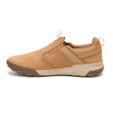 Zapatillas Caterpillar Hex Ready Slip On color marrón claro, sin cordones, con capellada de cuero y suela de goma con tecnología Hex para mayor tracción.