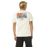 Remera blanca de manga corta con cuello redondo y estampado pequeño en el pecho con un arcoíris y el logo de Rip Curl.