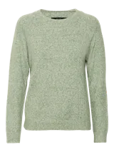 Suéter Vero Moda color verde claro jaspeado, de punto, con cuello redondo y manga larga.