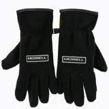 Guantes negros de polar con parche de poliuretano en la palma. Punta del pulgar e índice touch, compatible con pantalla del celular. Cordón en la muñeca para facilitar la entrada.