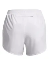 Short deportivo Under Armour Fly By Elite 3, color blanco, con cintura elástica, logo reflectivo y paneles laterales de malla.