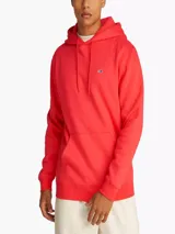 Buzo con capucha rojo de Tommy Jeans, corte regular, con cordones ajustables, bolsillo tipo canguro y logo bordado en el pecho.