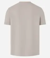Remera de corte slim color beige, con cuello redondo, manga corta y tejido acanalado.