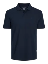 Chomba de piqué azul marino de manga corta con cuello clásico y tapeta de dos botones.