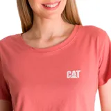 Remera rosa de algodón con cuello redondo y mangas cortas. Logo de CAT estampado en el pecho.