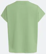 Blusa verde de algodón con escote en V y mangas cortas.