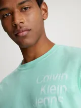 Remera verde agua de Calvin Klein Jeans, de corte regular, cuello redondo y manga corta. Estampado frontal con el logo de la marca en color blanco.