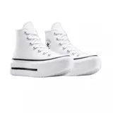 Championes Converse Chuck Taylor All Star Lift Double Stack, color blanco, de caña alta y plataforma con detalle de líneas negras.