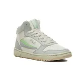 Championes Fila FX-33 High de caña alta, color blanco y gris con detalles en verde agua.
