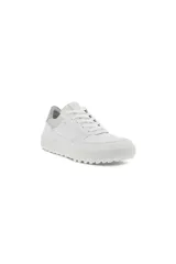 Zapatillas blancas de diseño deportivo, con detalles en color verde hielo y suela gruesa.