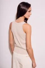 Musculosa color beige de algodón y lurex, con corte ajustado y cuello redondo.