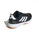 Championes Adidas Ligra 8 para hombre, color negro con detalles en blanco y suela blanca con detalles en marrón.