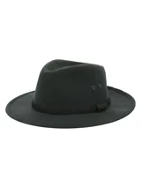 Sombrero RKF Sheffield de canvas engrasado color negro, resistente al agua, con forro interior de algodón orgánico y cinta trenzada alrededor de la copa.