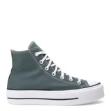 Championes Converse Chuck Taylor All Star Lift Seasonal de caña alta, color verde oscuro, con plataforma blanca y cordones blancos.