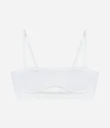 Soutien top sin costuras color blanco, con tirantes finos ajustables y un ribete texturizado que contornea el busto.