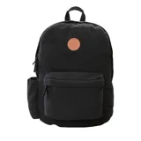 Mochila negra de 18L con un diseño sencillo y un bolsillo frontal, ideal para uso diario.
