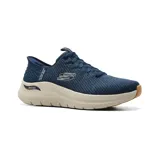 Championes Skechers Slip-ins Arch Fit 2.0, color azul marino, sin cordones, capellada de tejido de punto técnico, plantilla Arch Fit removible y entresuela con amortiguación.