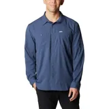 Camisa de manga larga Columbia Silver Ridge para hombre, color azul. Confeccionada con materiales reciclados, protección solar UPF 50, tecnología Omni-Wick de secado rápido y control de olores. Cuenta con ventilación, mangas enrollables con botones a presión y bolsillos en el pecho.
