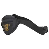 Riñonera negra con logo Caterpillar amarillo y estampado con el nombre de la marca en amarillo.