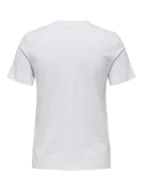 Camiseta blanca de algodón con cuello redondo y mangas cortas. Estampado frontal con ilustración de una mujer con texto "Iconic".